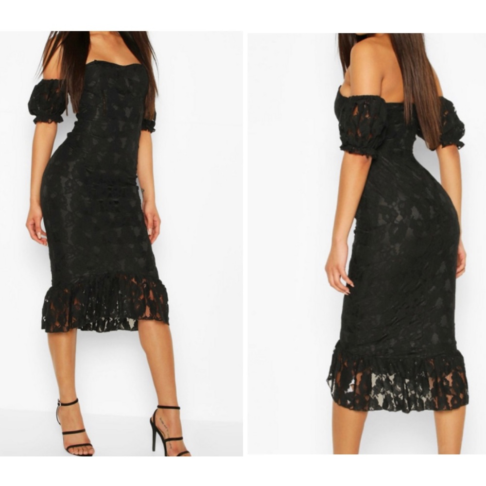 NWT - BOOHOO lace off shoulder midi dress